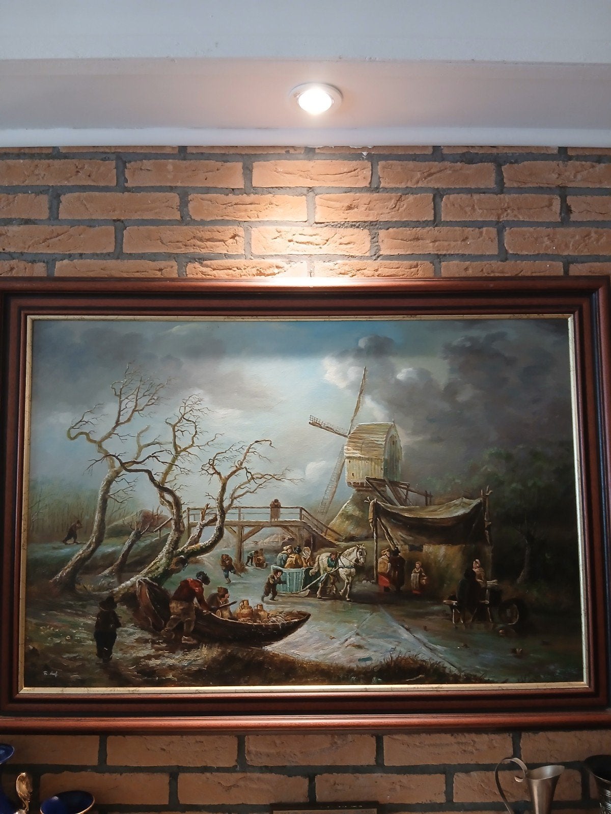 OlieverfschilderijWinterlandschap met molen' gesigneerd R., Antiek en Kunst, Kunst | Schilderijen | Klassiek, Nederlandse school