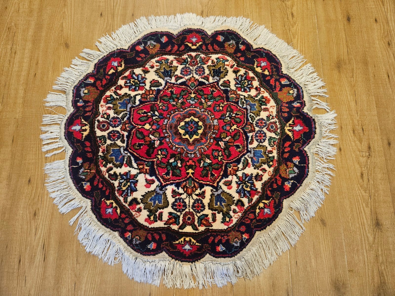 Vintage handgeknoopt perzisch tapijt tabriz rond 90cm, Huis en Inrichting, Stoffering | Tapijten en Kleden, Info@SlatsAntiek.nl