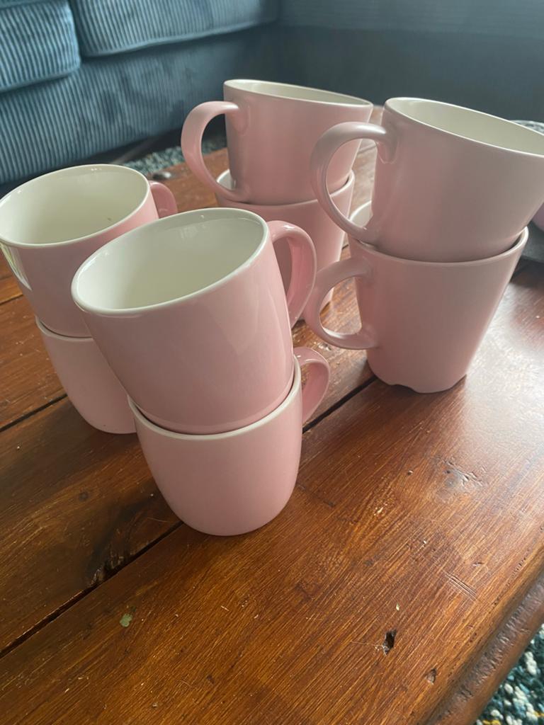 Set van 8 roze keramische mokken van de Ikea, Overige typen, Ophalen of Verzenden, Zo goed als nieuw, Roze