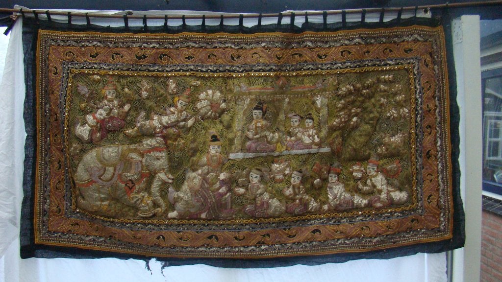 Wandkleed uit Myanmar, Gebruikt, 200 cm of meer, Rechthoekig, 50 tot 100 cm