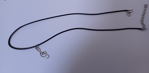 Koordketting wax zwart met hanger muzieknoot sleutel lang, Overige materialen, Verstelbaar, Verzenden, Zwart