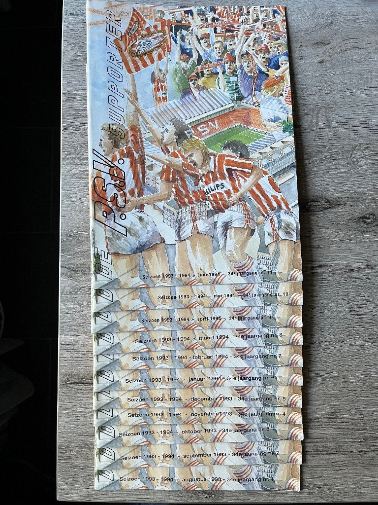 Jaargang 34 PSV Supporter Seizoen 1993 - 1994 11 stuks, Ophalen of Verzenden, Zo goed als nieuw, PSV, Boek of Tijdschrift