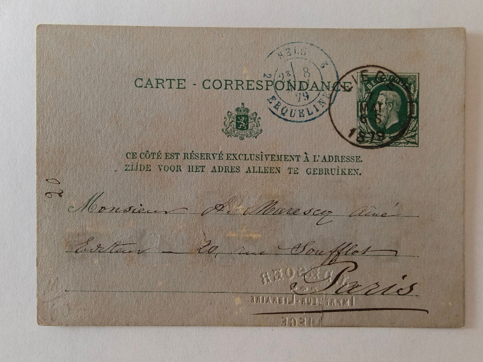 Antieke briefkaart uit 1879, Ophalen, Briefkaart