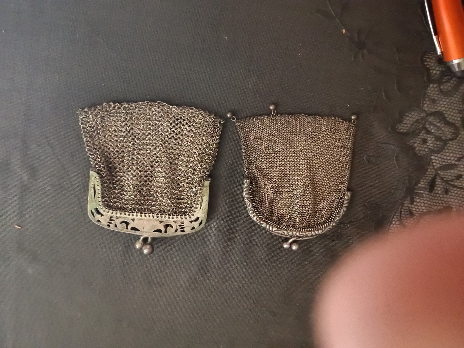 Twee antieke zilveren maliënkolder portemonnees uit 1900, Ophalen of Verzenden