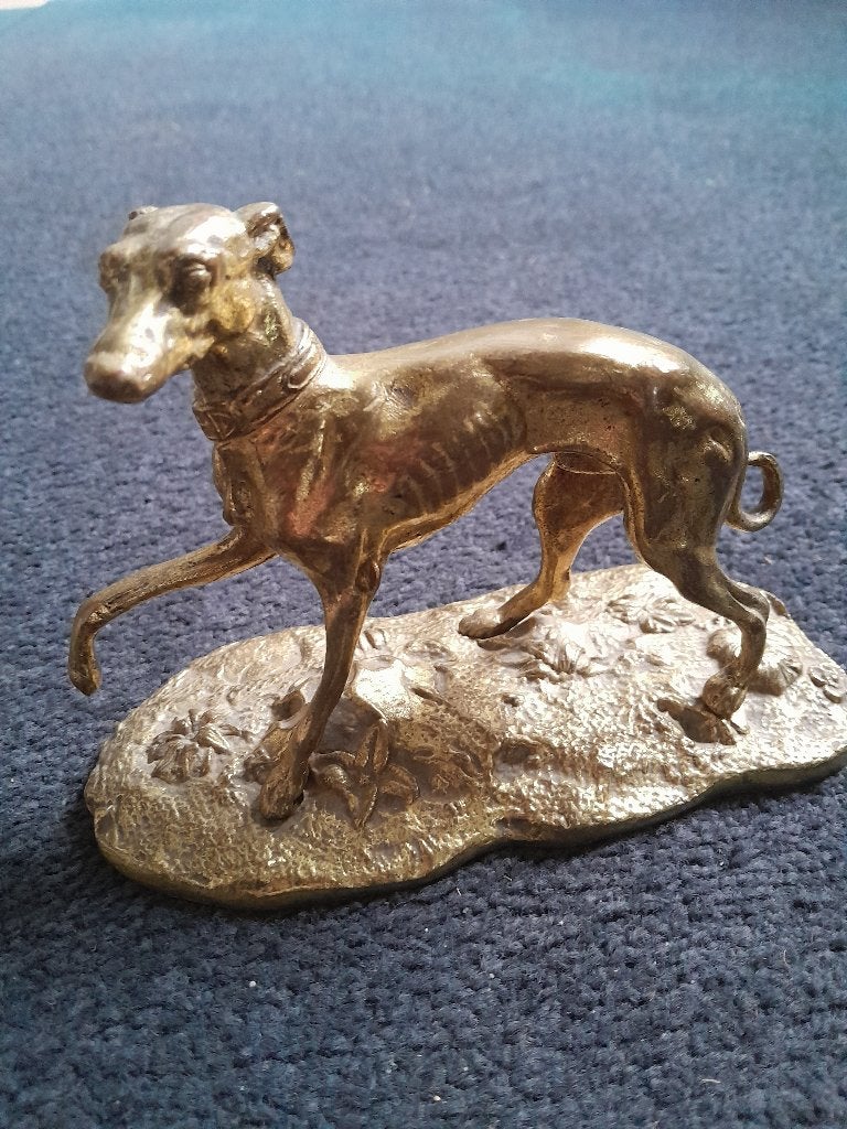 Verguld bronzen beeld van een hazewindhond - Frankrijk, Verzenden, Brons
