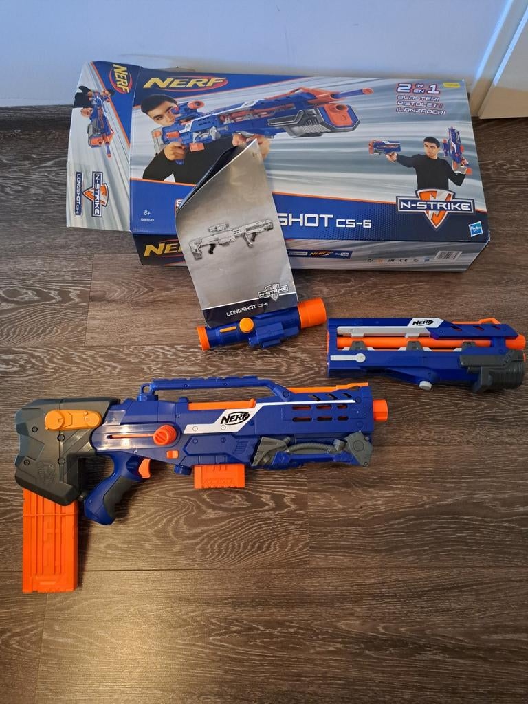 Nerf Longshot CS-6 Blaster met Doos - Complete Set, Kinderen en Baby's, Speelgoed | Buiten | Actiespeelgoed, Gebruikt, Ophalen of Verzenden