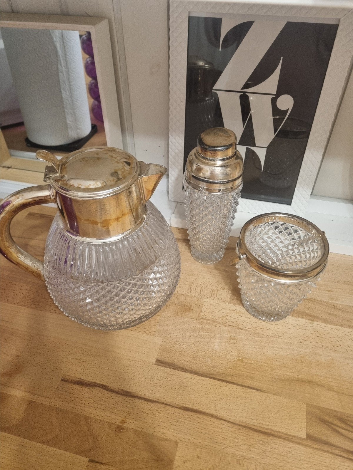 Vintage kristallen karaf, shaker en ijsemmer set, Antiek en Kunst, Antiek | Glas en Kristal, Ophalen of Verzenden