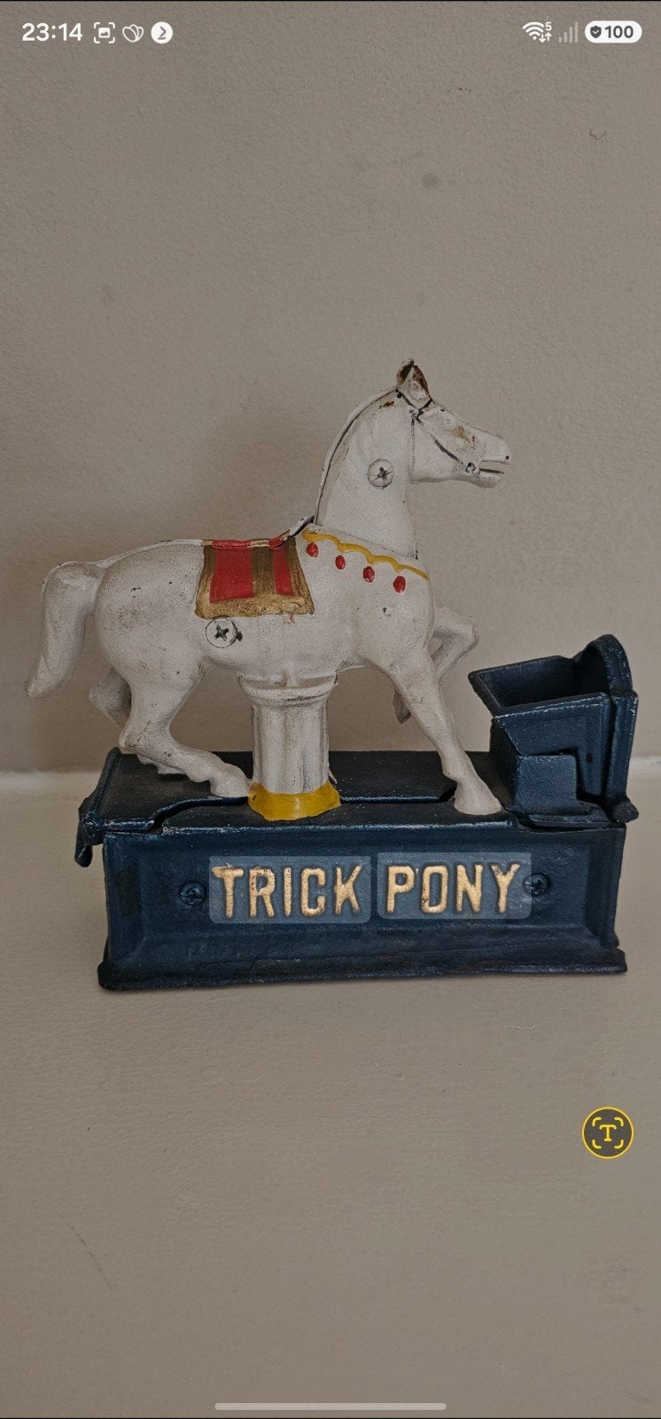 Antieke Gietijzeren "Trick Pony" Mechanische Spaarpot, Verzamelen, Ophalen of Verzenden, Gebruikt