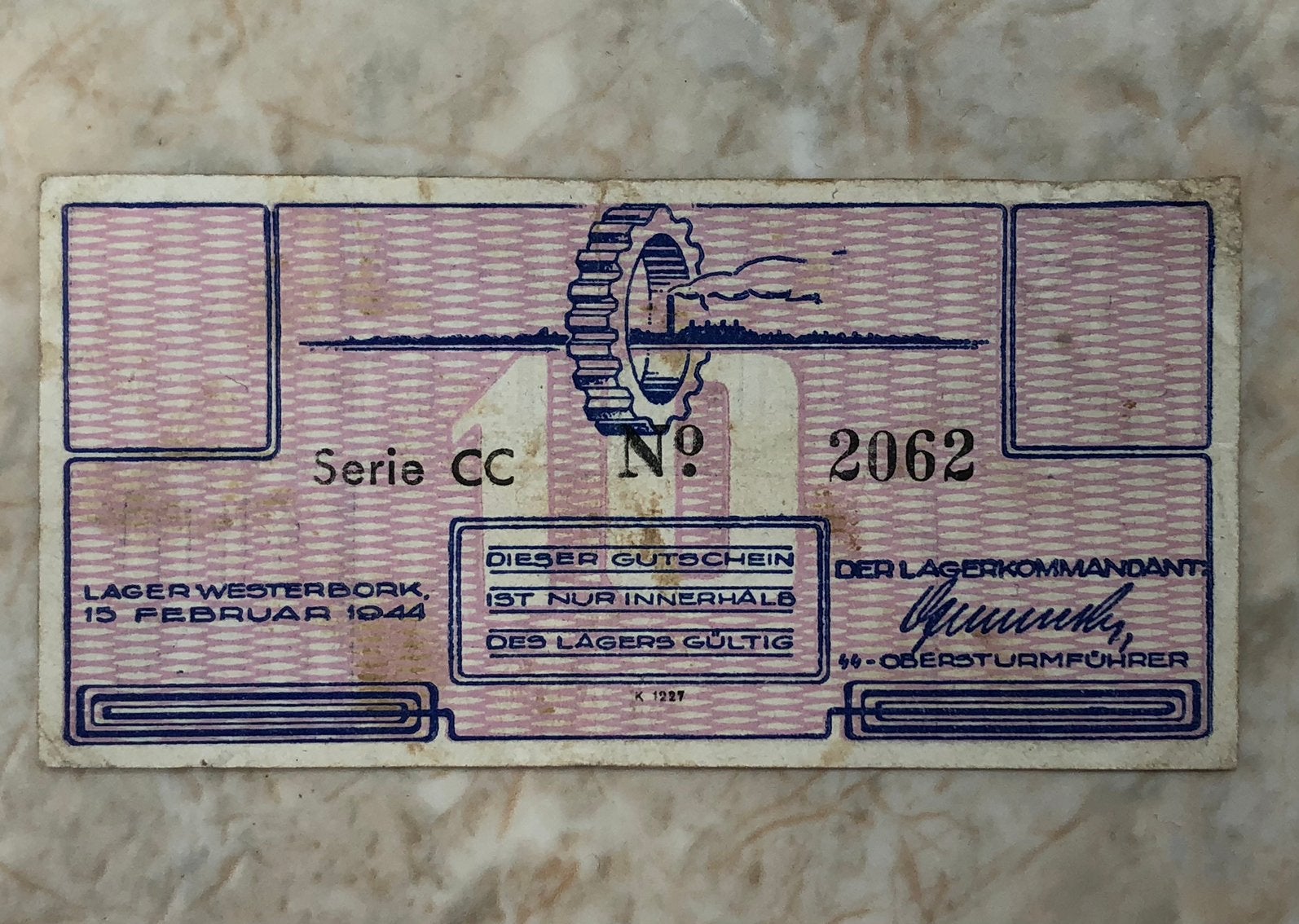 10 cent 1944, serie CC No 2062, Lager Westerbork., Postzegels en Munten, Bankbiljetten | Nederland, Verzenden, 1 gulden, Los biljet