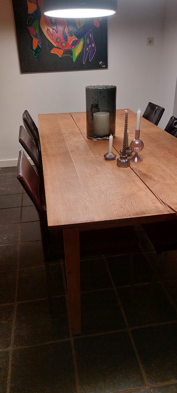 te koop leren eetkamerstoelen 6/4 stuks, Ophalen, Gebruikt, Bruin, Leer