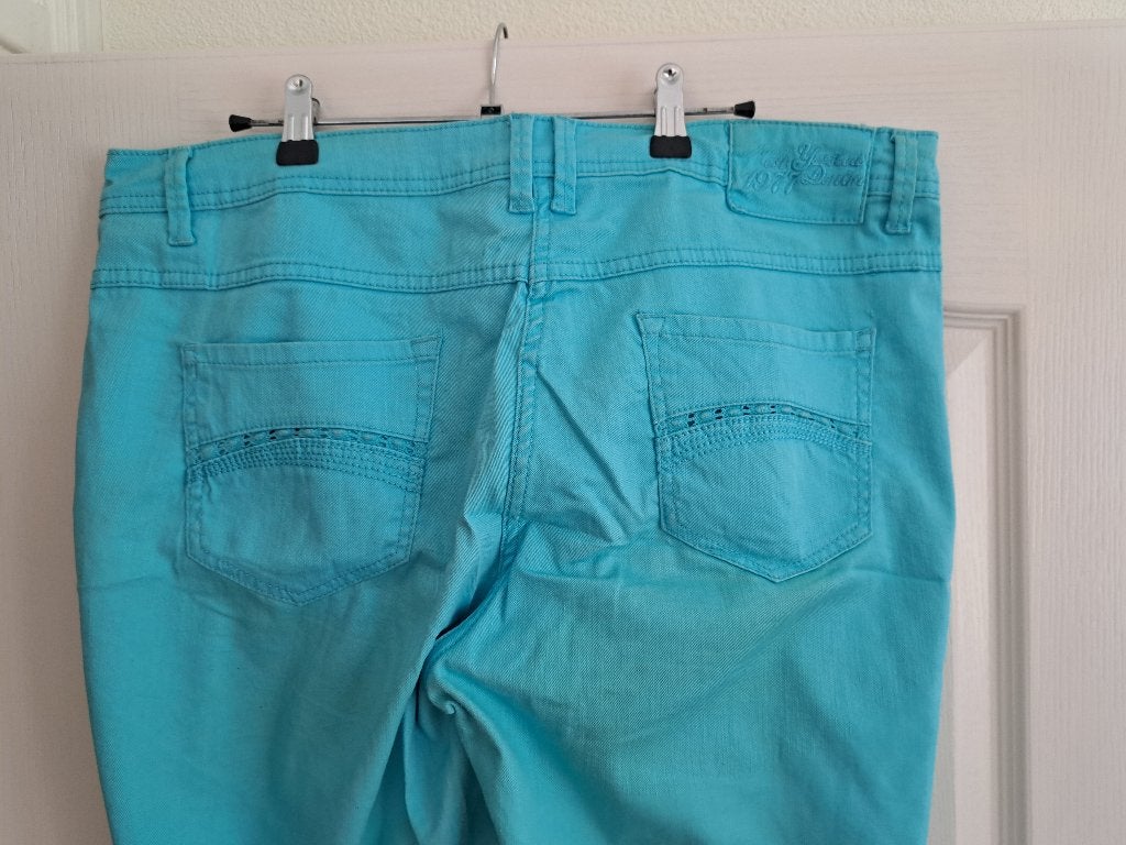 Turquoise blauwe capri zomer broek Maat 46 48 XL stretch, Blauw, Yessica, Ophalen of Verzenden, Zo goed als nieuw
