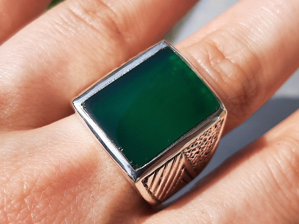 Vanoli 925 zilveren heren ring met groene agaat maat 21,75, Sieraden, Tassen en Uiterlijk, Ringen, Vanoli, 20 of groter, Amsterdam