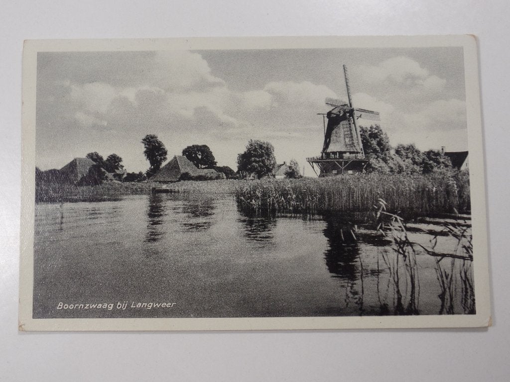 Boornzwaag bij Langweer met molen, Ophalen of Verzenden, 1940 tot 1960, Gelopen, Friesland