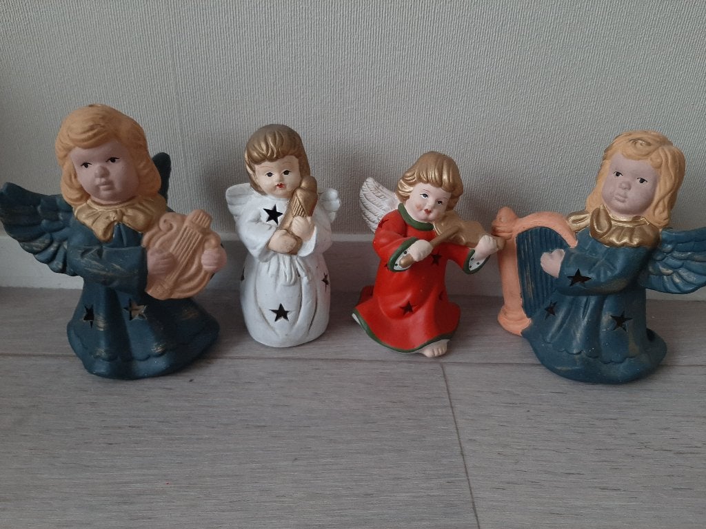 4 x vintage beeld beeldje engel engeltje windlicht, Ophalen, Gebruikt, Religie