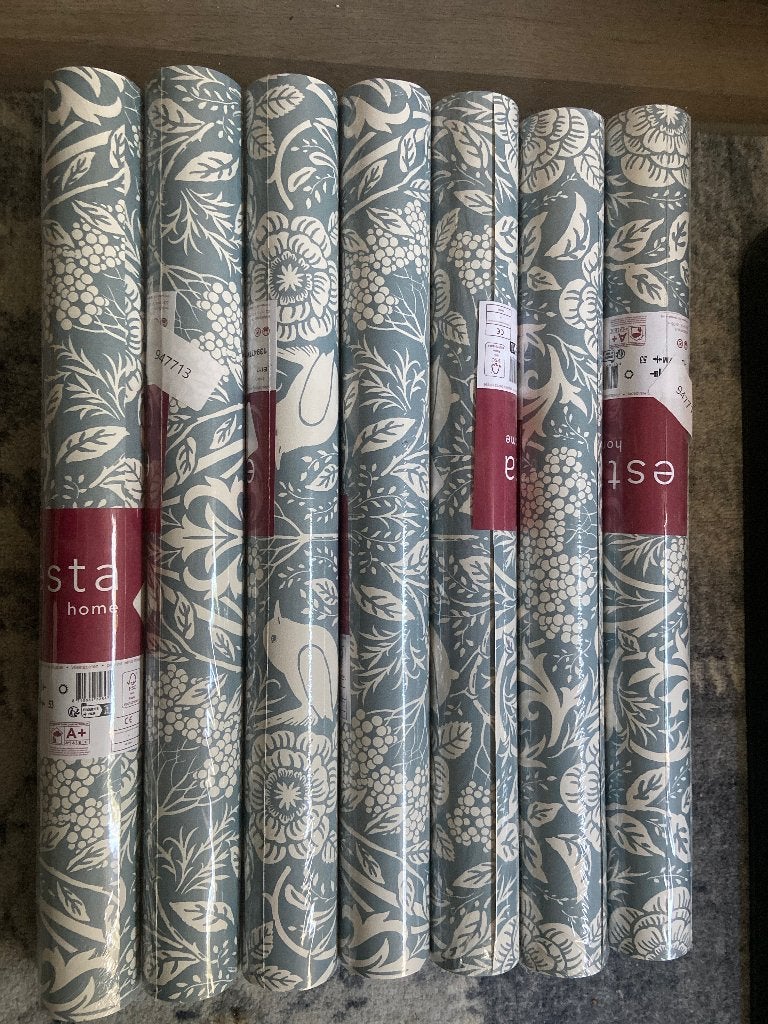7 nieuwe rollen behang, Scandinavisch, Blauw, Ophalen of Verzenden, 25 tot 50 m²