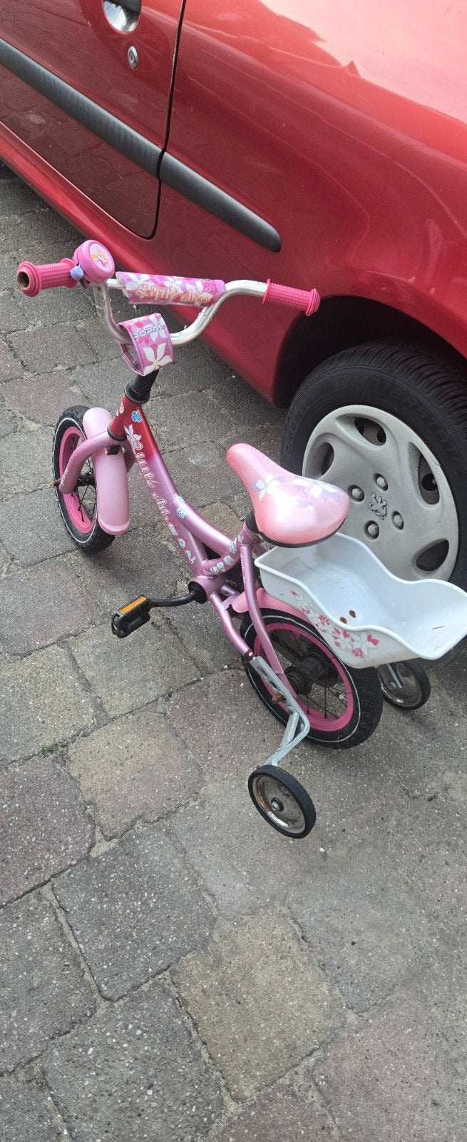 Roze kinderfietsje 12.5 inch 'Little Miss' met zijwieltjes, Fietsen en Brommers, Fietsen | Kinderfietsjes, Ophalen, Terugtraprem