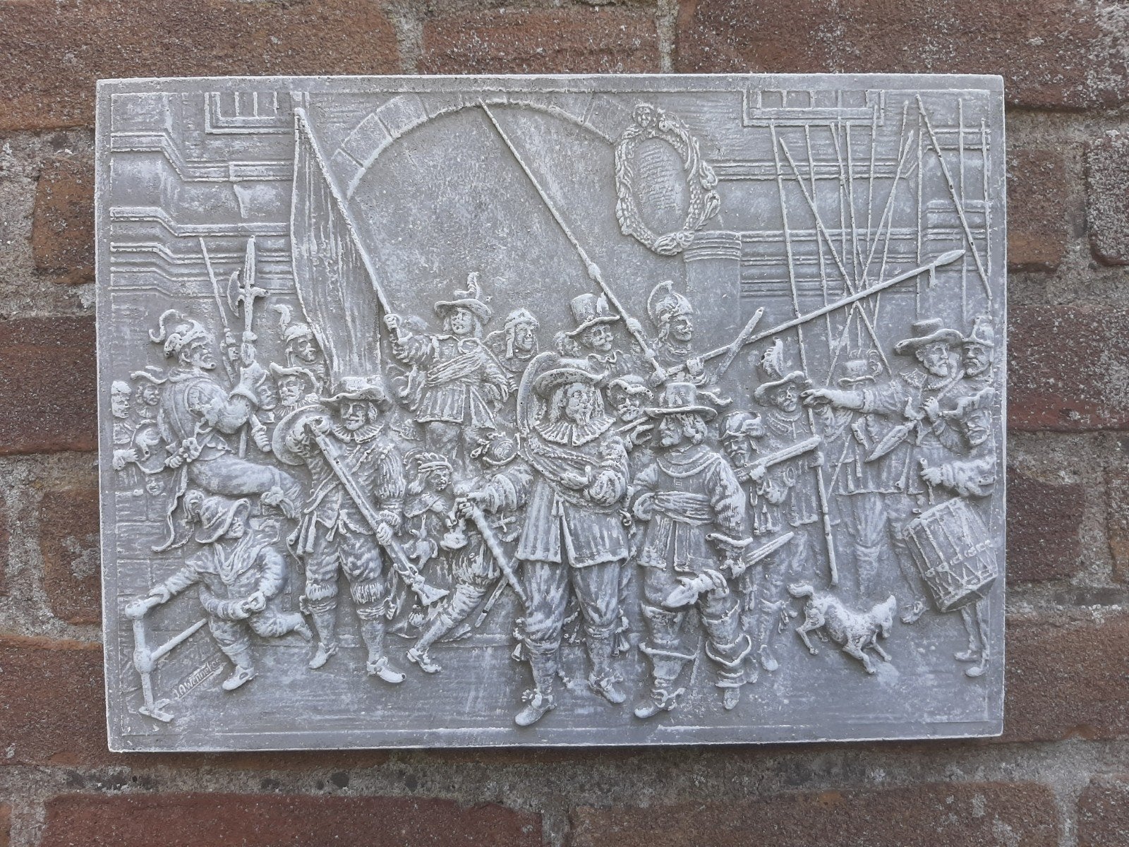 De Nachtwacht wanddecoratie betonnen beeld tuinbeeld beton, Ophalen of Verzenden