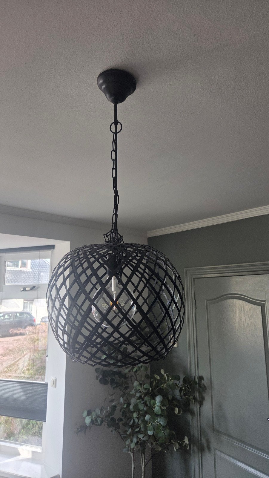 Moderne Zwarte Hanglamp met Open Ontwerp, Ophalen, Modern, Industrieel, E27 (groot), Zo goed als nieuw