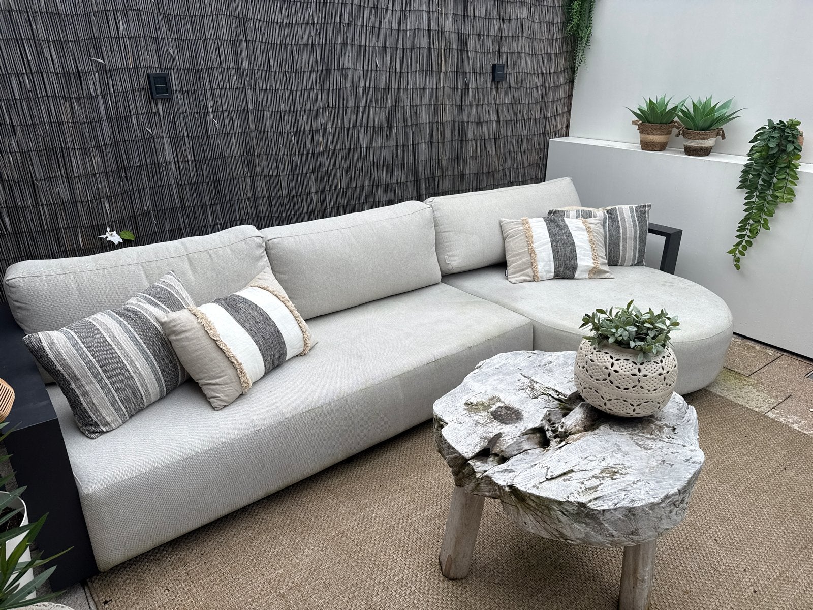 Wehkamp loungebank met all weather kussens - licht beige, Ophalen, Overige materialen, Gebruikt, 3 zitplaatsen