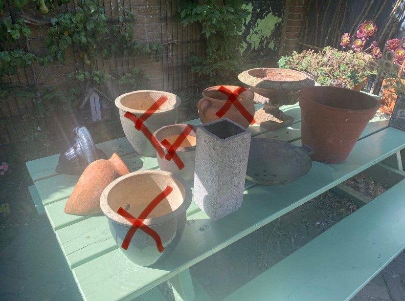 6 buitenpotten, Tuin en Terras, Ophalen, Gebruikt, Rond, Binnen