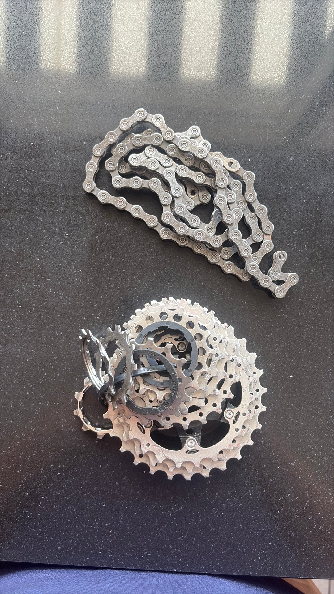 Shimano 105 tandwielset en ketting, Ophalen of Verzenden, Zo goed als nieuw, Racefiets, Staal