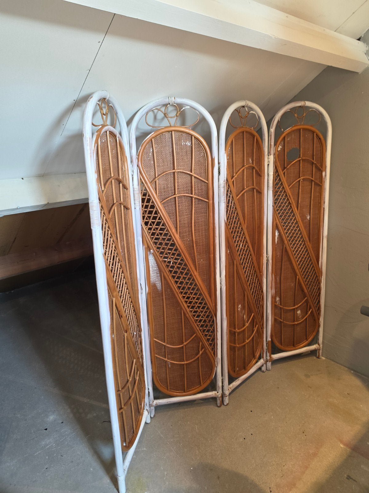 4-delig vintage rotan kamerscherm / roomdivider., Ophalen of Verzenden
