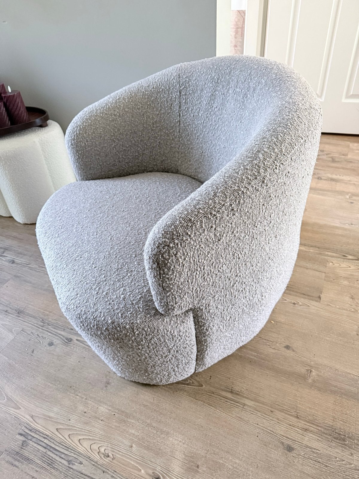 Moderne Bouclé Fauteuil - Grijs - Zo goed als nieuw, Ophalen, Zo goed als nieuw, Eén, Stof