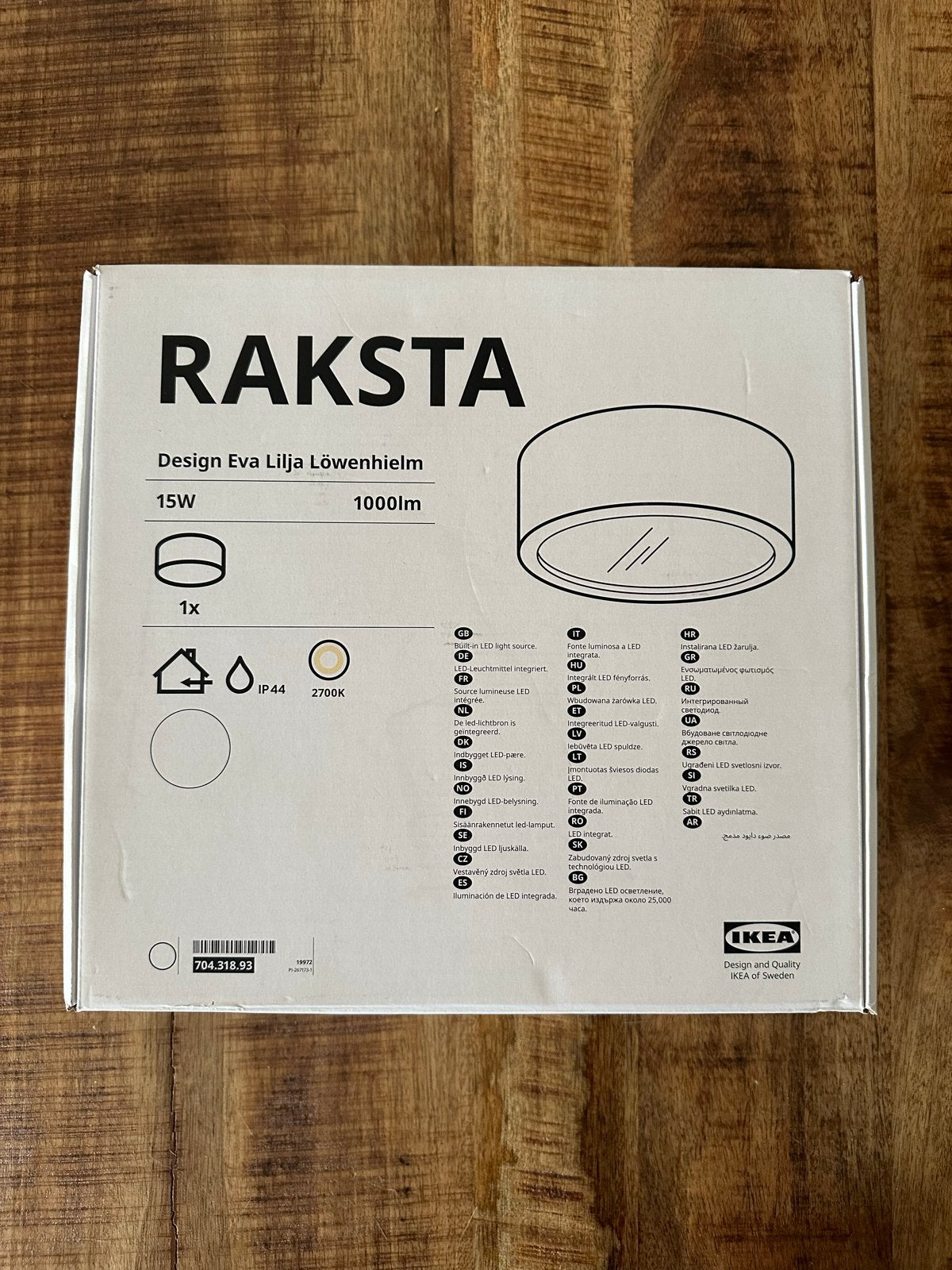 IKEA RAKSTA Plafondlamp LED 15W 1000lm 2700K Wit, Ophalen, Kunststof, Modern, LED