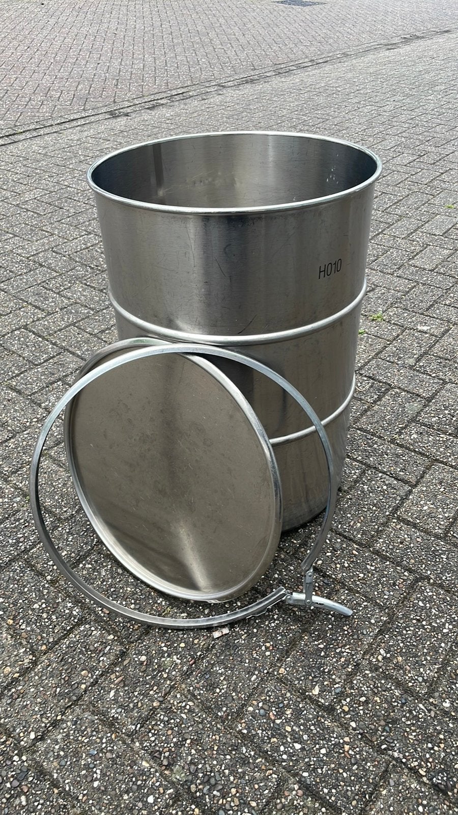 150L RVS vat met deksel en klemband (Drum), Ophalen of Verzenden, Zo goed als nieuw