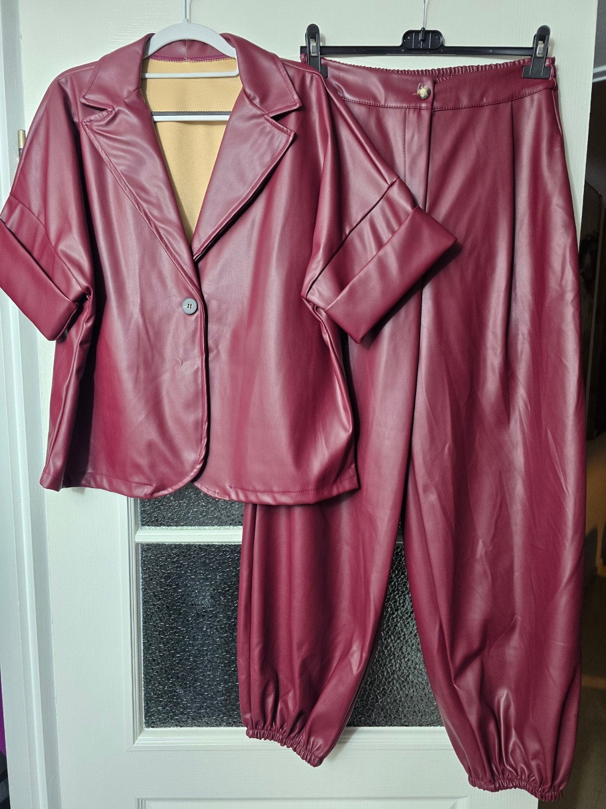 nieuw 2delig pak ballon leatherlook 38 40 42 44 bordeaux, Ophalen of Verzenden, Nieuw, Maat 38/40 (M), Rood
