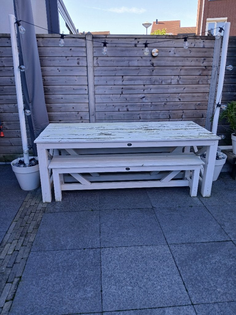 Tuinset Hillhout wit gebruikt, Ophalen, Kunststof, Gebruikt, Bank
