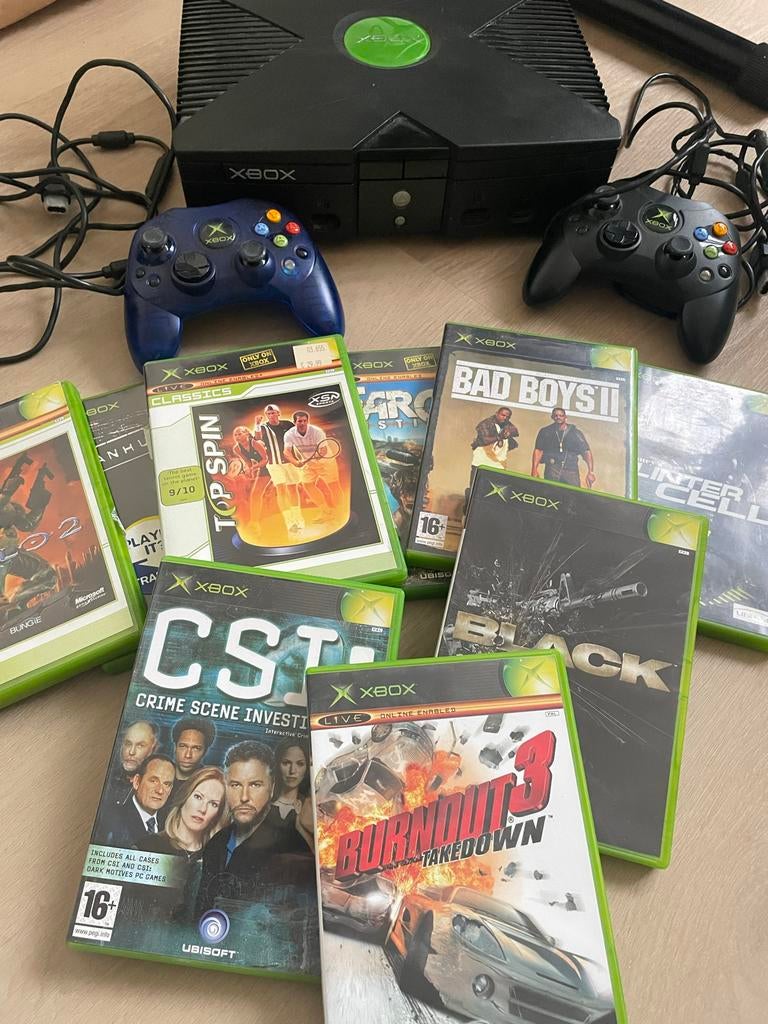 Xbox Original / Xbox Classic Console MET 9 GAMES, Ophalen, Zo goed als nieuw, Met 2 controllers, Met games