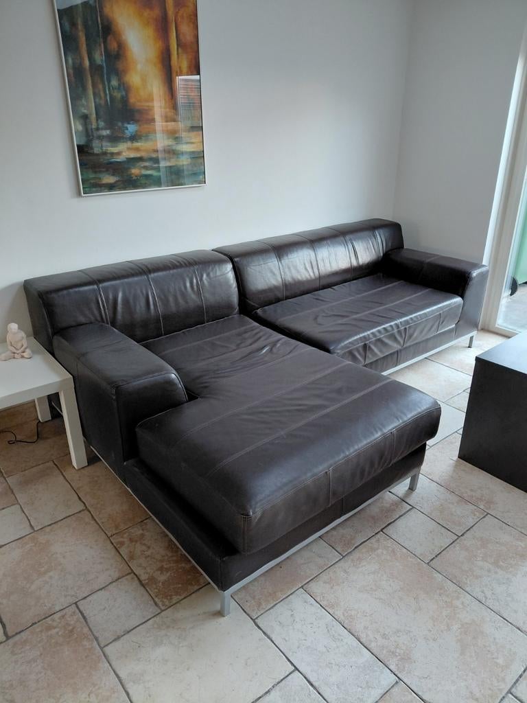 Leren hoekbank 258x165,75 cm - uit delen, Ophalen, 250 tot 300 cm, Gebruikt, Hoekbank