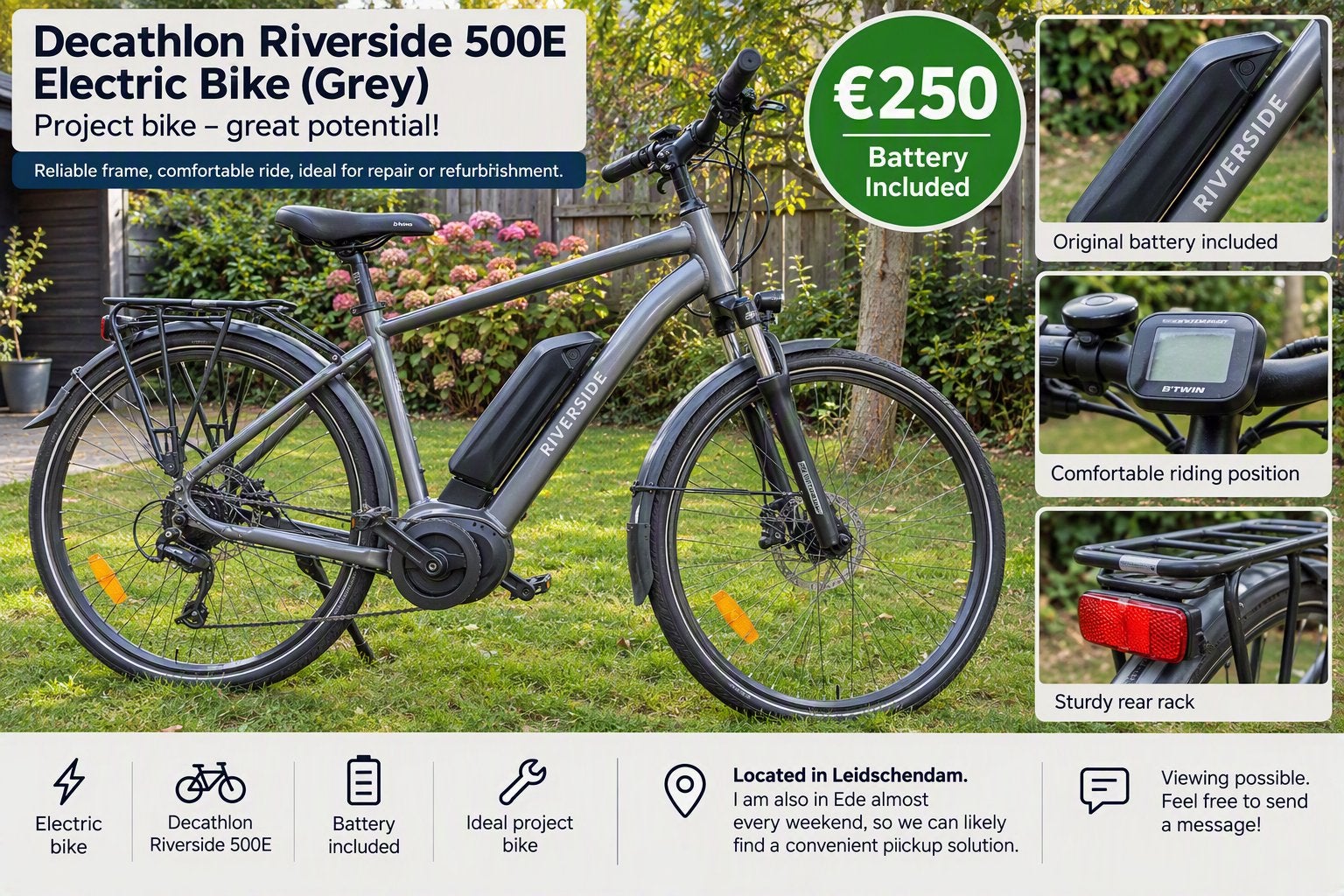 Decathlon Riverside 500E E-bike (grey), Ophalen of Verzenden, Gebruikt, Overige merken