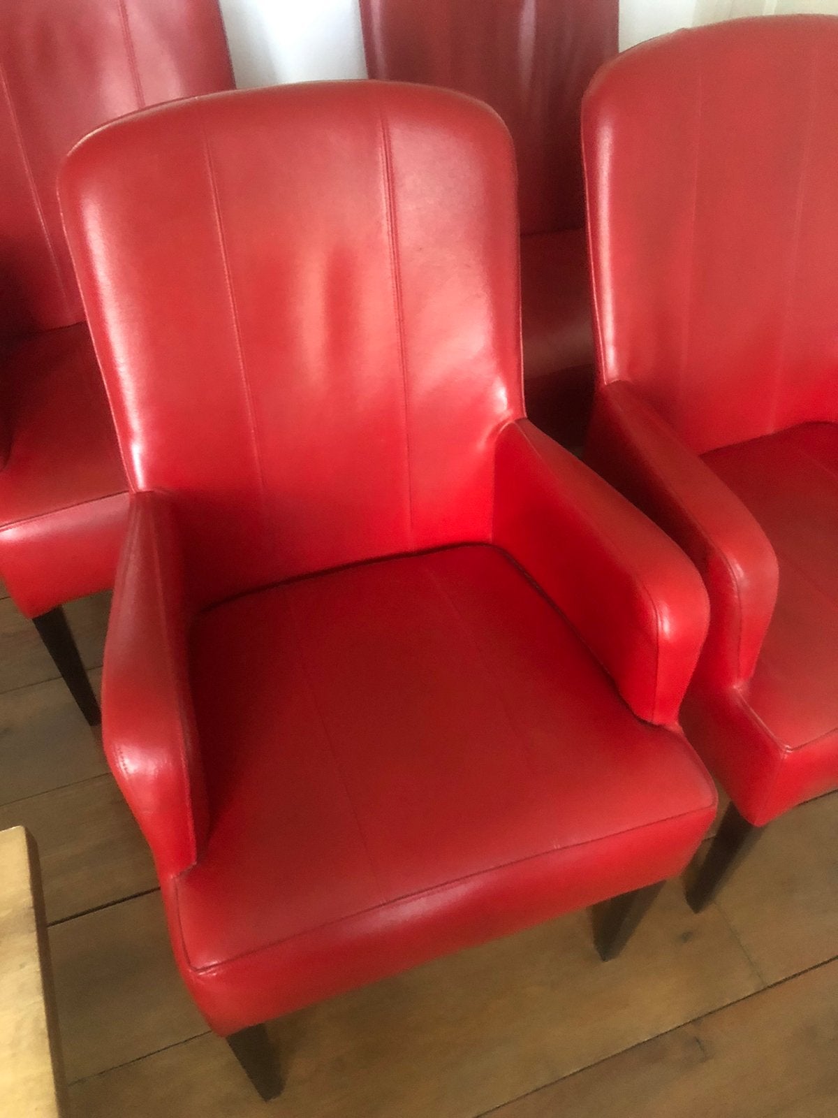 Rood leren stoelen, Huis en Inrichting, Fauteuils, Ophalen, Zo goed als nieuw, 75 tot 100 cm, 50 tot 75 cm