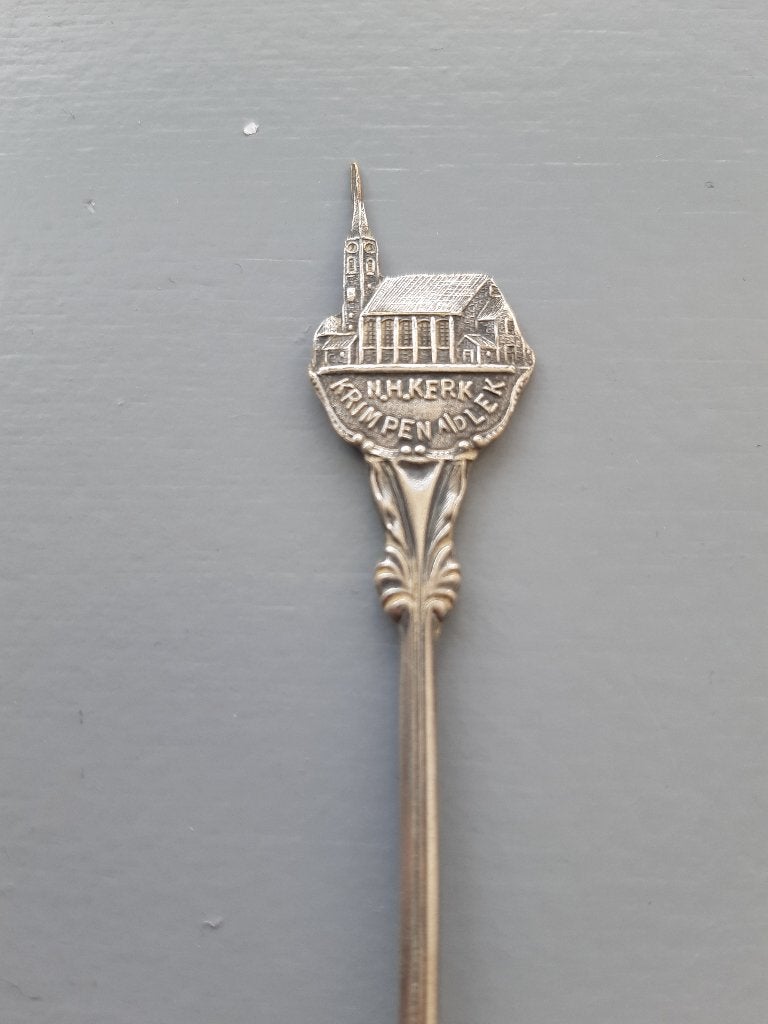 Theelepeltje NH Kerk Krimpen aan de Lek, verzilverd, € 1,50, Gebruikt, Los bestek, Ophalen of Verzenden, Rvs of Chroom