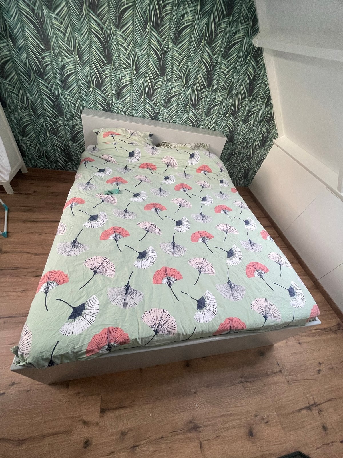 Houten MDF bed 160 cm breed met lades, Gebruikt, Overige kleuren, Tweepersoons, Ophalen of Verzenden