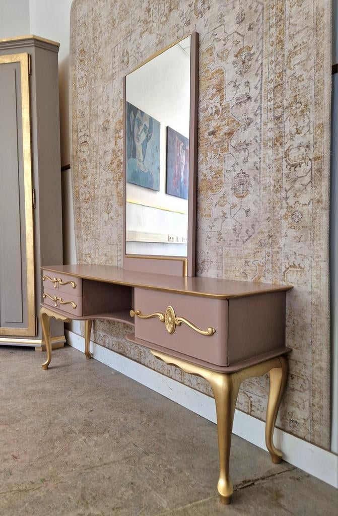 Prachtige Franse kaptafel in roze en goud, Ophalen, Donyavimin@gmail.com, Eenpersoons, Mina Donyavi Meubels