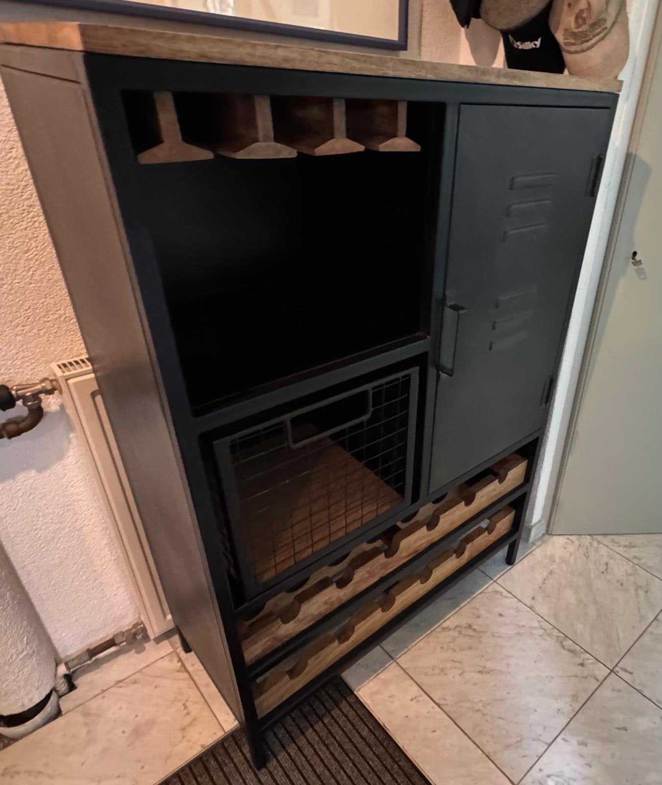 Te koop, schitterende industriële wijnkast staal en hout, Ophalen, 100 tot 150 cm, 50 tot 100 cm, Zo goed als nieuw