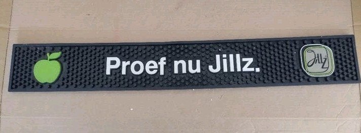 Jillz barmat of drupmat rubber 50cm x 8cm, Verzamelen, Biermerken, Ophalen of Verzenden, Zo goed als nieuw, Reclamebord, Plaat of Schild