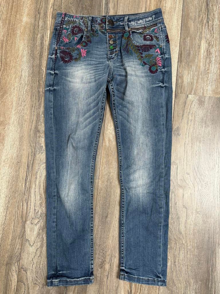 Desigual Jeans met Prachtige Borduursels - Maat 26 (XS), Ophalen of Verzenden, Zo goed als nieuw, Blauw, W27 (confectie 34) of kleiner