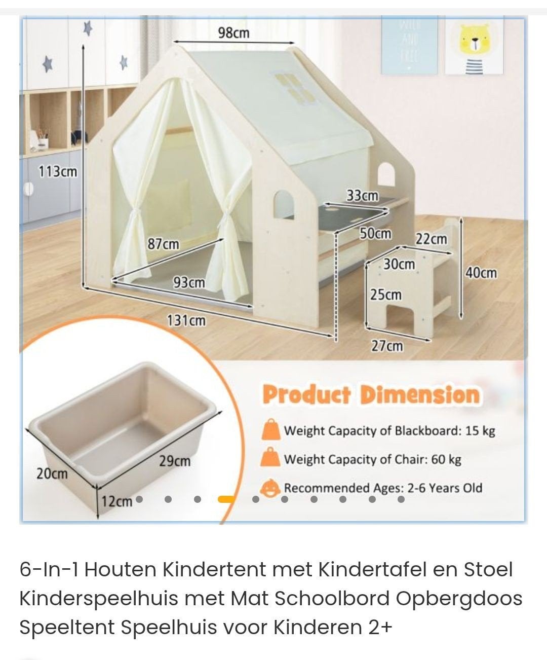 6-in-1 Houten Kindertent Speelhuis met Tafel en Stoel, Ophalen, Gebruikt