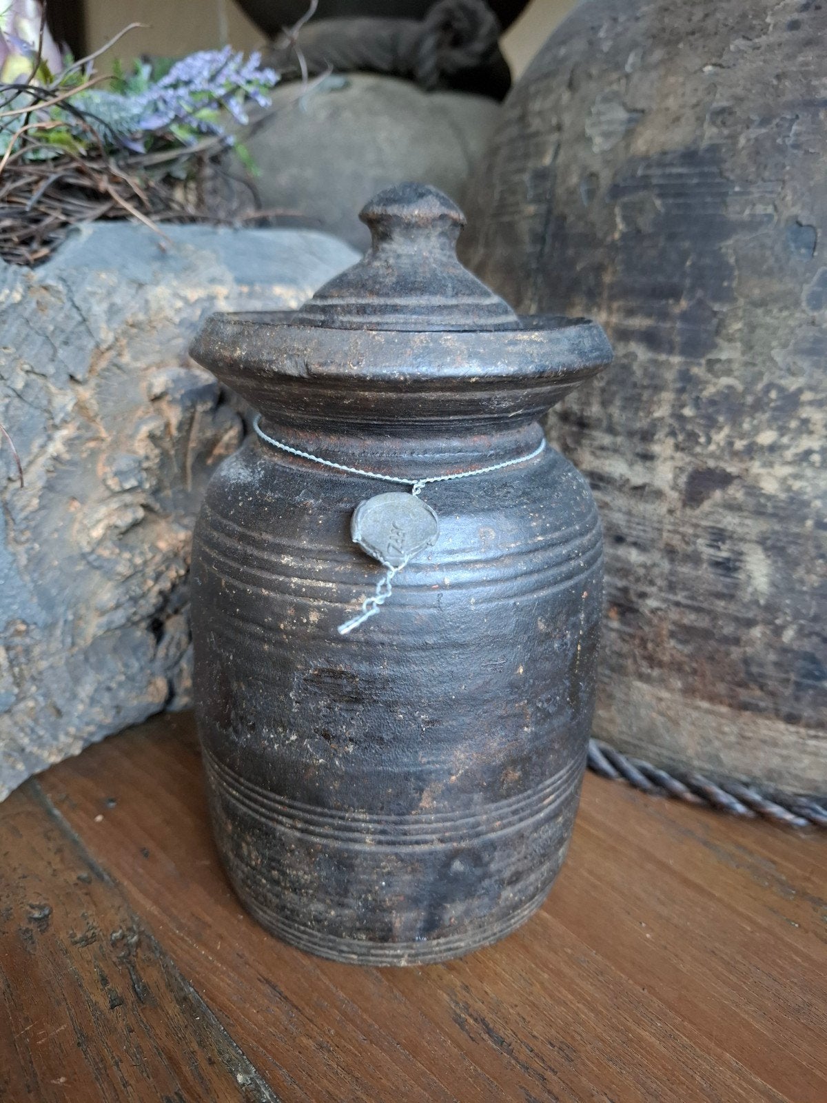 Oud houten kruikje, potje met deksel van Hoffz 21 cm., Ophalen of Verzenden, Met deksel
