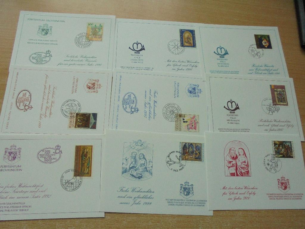 Liechtenstein.  Partij fdc en nieuwjaarskaarten Fil. Dienst., Ophalen of Verzenden, Buitenland