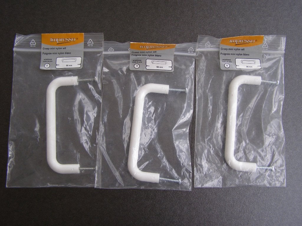 3x Greep / handgreep mini nylon wit, 96 mm., Kunststof, Overige typen, Nieuw, Ophalen of Verzenden