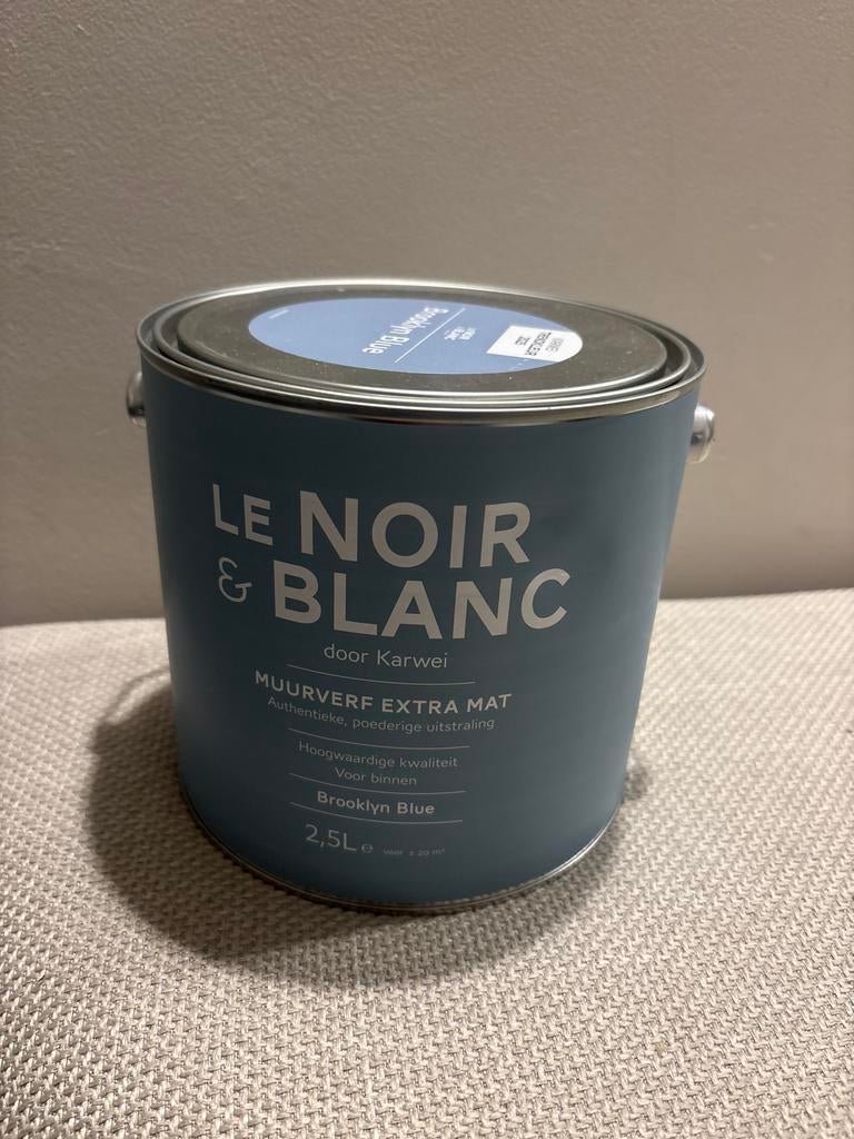 Le Noir&Blanc muurverf Brooklyn Blue 2,5L, Doe-het-zelf en Verbouw, Ophalen, Blauw, Nieuw, Verf