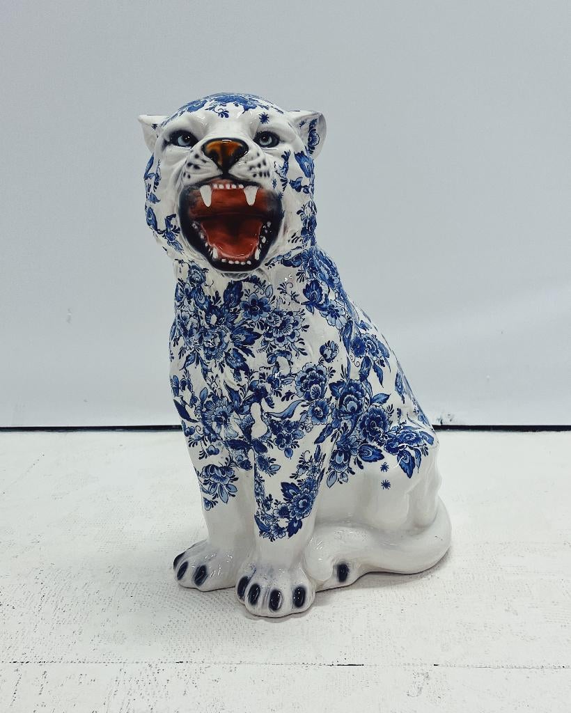 Tijger Beeld Keramiek - Delfts Blauw, Verzamelen, Beelden en Beeldjes, Ophalen of Verzenden, Nieuw, Dier