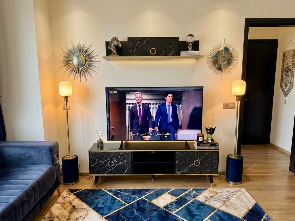 Luxe 2-delige Woonkamerset – Zwart Marmerlook met Goud, Ophalen