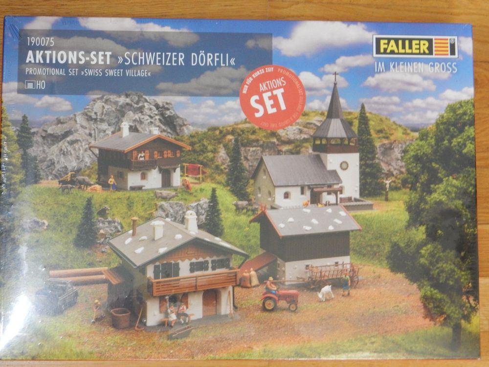 FALLER 190075: vierdelige actieset Zwitsers dorpje, Overige merken, Wisselstroom, Treinset, Nieuw