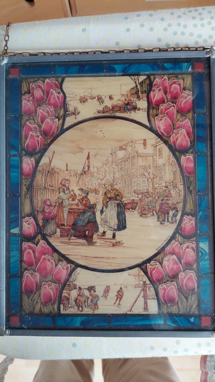 Glas in lood raamhanger Hollandse taferelen, 50 – 75, Minder dan 50 cm, Gebruikt, Overige typen